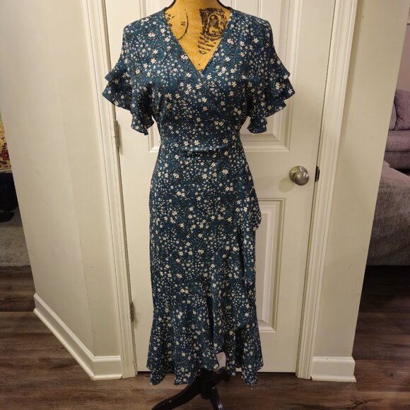 *SOLD X LIST*Max Studio Floral Green Dress Size M - Picture 6 of 12